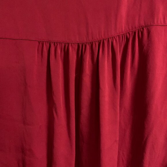 Theory Stretch Silk Women's Tie-Front Red Medium Long Sleeve Button Shirt Blouse - Picture 8 of 14